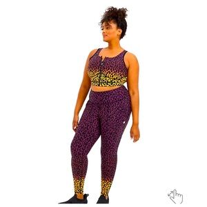 Torrid 3 22/24 Active Animal Leopard Print Purple Yellow Leggings Sports Bra Set